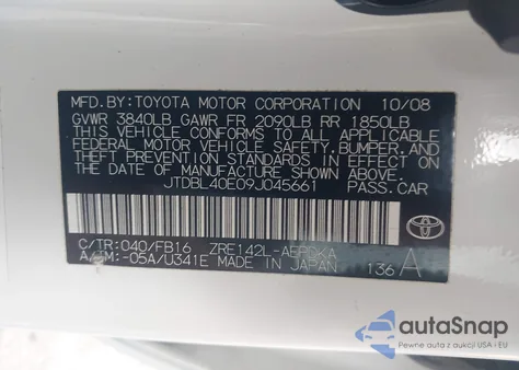 2009 Toyota Corolla Le from USA, damaged, VIN JTDBL40E09J045661